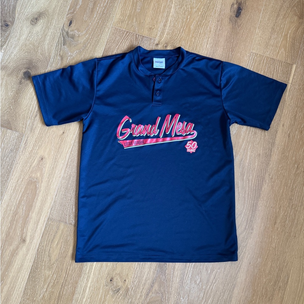 Unisex Adult M Baseball Jersey Navy Blue Graphic Shirt Grand Mesa Colorado
